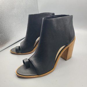 Loeffler Randall Gigi Bootie Heel Black Leather Toe Ring Open Boots Sz 10